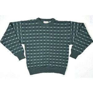 Vintage Expressions Worldwide Sweater Mens Large Green Long Sleeve